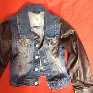 Blue Denim with black leather sleeves GIRLS